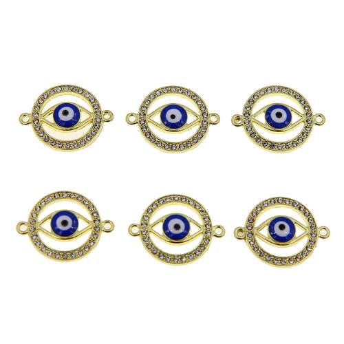 Evil Eye Connector, Tibetan Style, Round, gold color plated, DIY & enamel & with rhinestone & 1/1 loop, blue, nickel, lead & cadmium free, 18x24x3mm, 100PCs/Bag, Sold By Bag