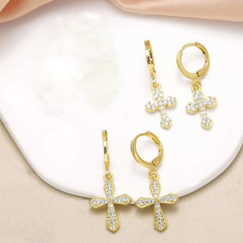 Cubic Zirconia Micro Pave Brass Earring gold color plated fashion jewelry & micro pave cubic zirconia golden nickel lead & cadmium free Sold By Pair