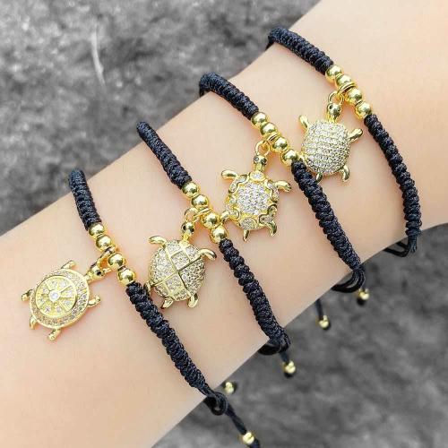 Cubic Zirconia Micro Pave Brass Bracelet with Nylon Cord gold color plated fashion jewelry & micro pave cubic zirconia black nickel lead & cadmium free Sold By PC