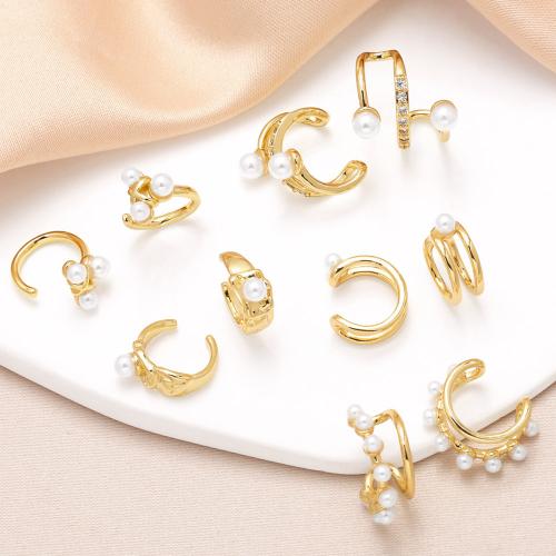 Cubic Zirconia Micro Pave Brass Earring, with Plastic Pearl, gold color plated, fashion jewelry & different designs for choice & micro pave cubic zirconia, golden, nickel, lead & cadmium free, Sold By Pair