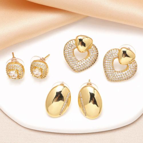 Cubic Zirconia Micro Pave Brass Earring gold color plated fashion jewelry & micro pave cubic zirconia golden nickel lead & cadmium free Sold By Pair