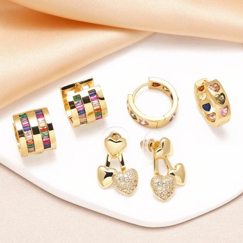 Cubic Zirconia Micro Pave Brass Earring gold color plated fashion jewelry & micro pave cubic zirconia golden nickel lead & cadmium free Sold By Pair