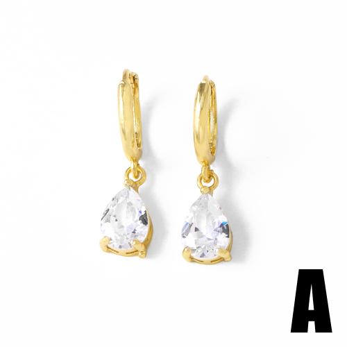 Boucles d'oreilles en laiton zircon cubique pavent, Placage de couleur d'or, bijoux de mode & modèles différents pour le choix & pavé de micro zircon, doré, protéger l'environnement, sans nickel, plomb et cadmium, Vendu par paire