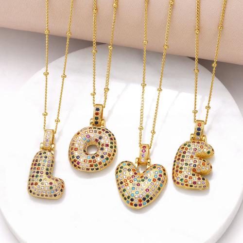 Cubic Zircon Micro Pave Brass Necklace, with 5cm extender chain, Alphabet Letter, gold color plated, fashion jewelry & different designs for choice & micro pave cubic zirconia, golden, nickel, lead & cadmium free, Length:44 cm, Sold By PC