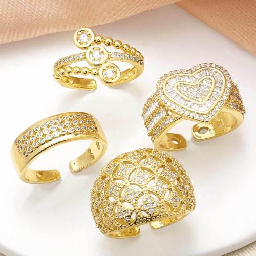 Cúbicos Circonia Micro Pave anillo de latón, metal, chapado en color dorado, Joyería & diferentes patrones para la opción & micro arcilla de zirconia cúbica, dorado, libre de níquel, plomo & cadmio, Vendido por UD