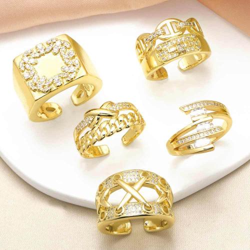 Cúbicos Circonia Micro Pave anillo de latón, metal, chapado en color dorado, Joyería & diferentes patrones para la opción & micro arcilla de zirconia cúbica, dorado, libre de níquel, plomo & cadmio, Vendido por UD