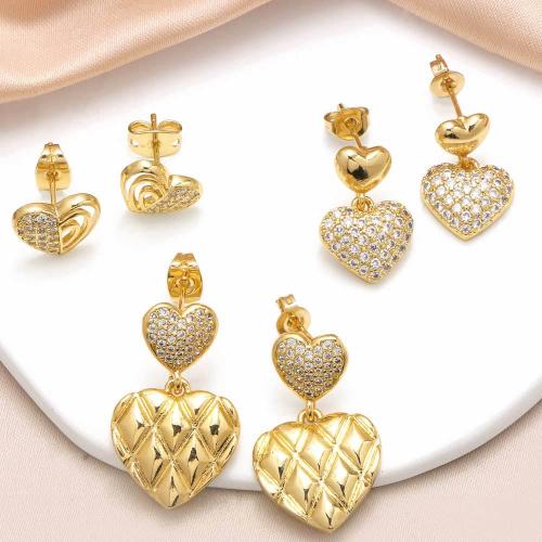 Cubic Zirconia Micro Pave Brass Earring, gold color plated, fashion jewelry & different designs for choice & micro pave cubic zirconia, golden, nickel, lead & cadmium free, Sold By Pair