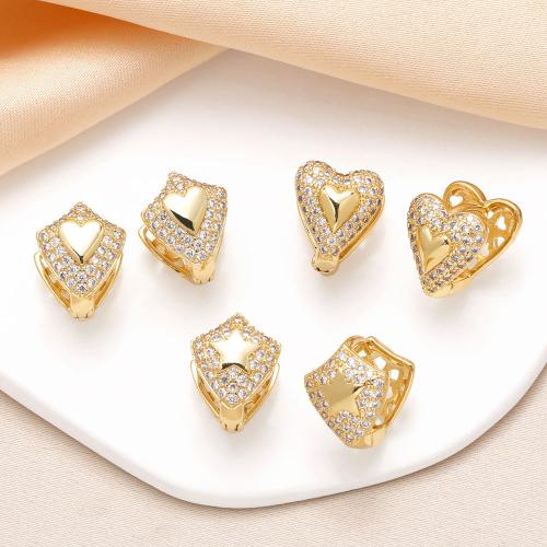 Cubic Zirconia Micro Pave Brass Earring gold color plated fashion jewelry & micro pave cubic zirconia golden nickel lead & cadmium free Sold By Pair