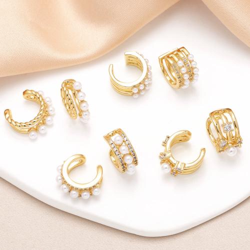 Cubic Zirconia Micro Pave Brass Earring, with Plastic Pearl, gold color plated, fashion jewelry & different designs for choice & micro pave cubic zirconia, golden, nickel, lead & cadmium free, Sold By Pair