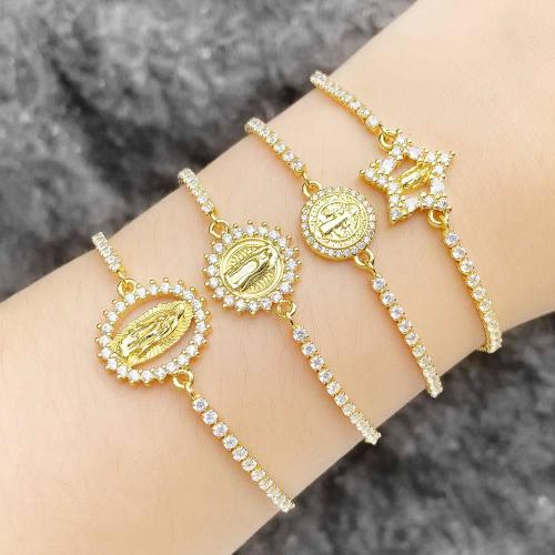 Cubic Zirconia Micro Pave Brass Bracelet with 5cm extender chain plated fashion jewelry & micro pave cubic zirconia golden nickel lead & cadmium free Length 20 cm Sold By PC