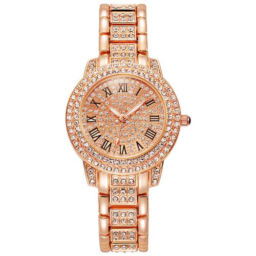 Women Wrist Watch, 304 Stainless Steel, with Glass & Tibetan Style, Chinese movement & for woman & luminated & with rhinestone, rose gold color, 120x80x80mm, Sold By PC