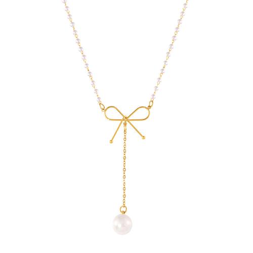 Stainless Steel Jewelry Necklace, 304 Stainless Steel, with Plastic Pearl, with 5cm extender chain, fashion jewelry & for woman, gold, Length:Approx 35 cm, Sold By PC