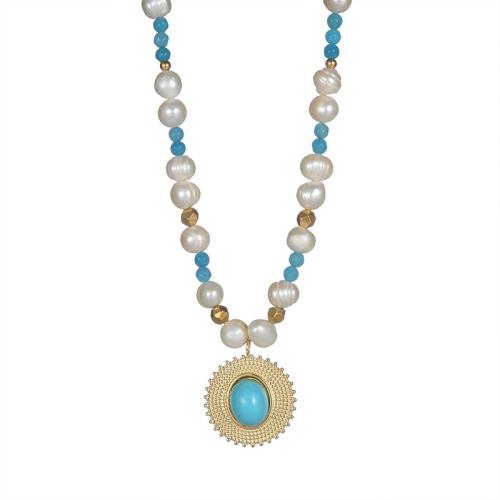 Collier de bijoux en acier inoxydable, Acier inoxydable 304, avec Pierre naturelle & perle de plastique, avec 5cm chaînes de rallonge, fait à la main, bijoux de mode & pour femme, Or, Longueur:42 cm, Vendu par PC