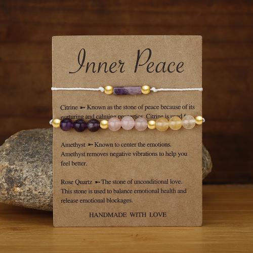 Quartz Bracelets Amethyst with Rose Quartz & Brass handmade 2 pieces & fashion jewelry & Unisex Sold By Set