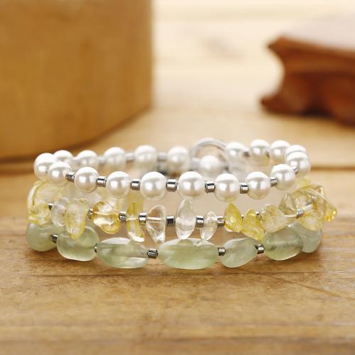 Quartz Bracelets, Citrine, with Shell Pearl & Gemstone, handmade, fashion jewelry & multilayer & for woman, multi-colored, Length:52 cm, Sold By PC