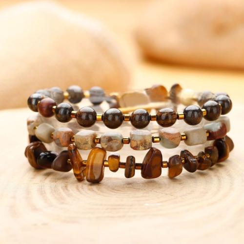 Pulseras de ojo de tigre natural, con Piedra de Bronce & Jaspe Impresión, hecho a mano, Joyería & multicapa & para mujer, multicolor, longitud:52 cm, Vendido por UD