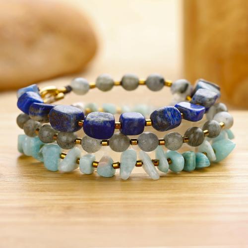 Natural Lapis Lazuli Bracelets, with Labradorite & ​Amazonite​, handmade, fashion jewelry & multilayer & Unisex, multi-colored, Length:52 cm, Sold By PC