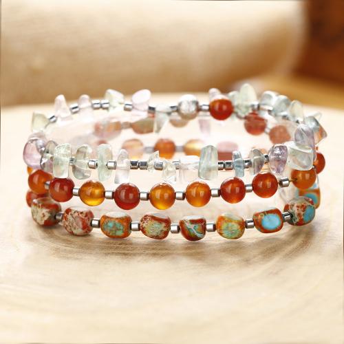 Red Agate Bracelets, with Colorful Fluorite & Persian Gulf Agate, handmade, fashion jewelry & multilayer & for woman, multi-colored, Length:52 cm, Sold By PC