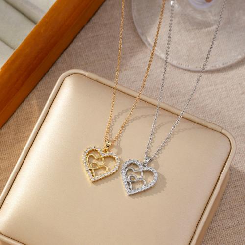 Cubic Zircon Micro Pave Brass Necklace Heart plated micro pave cubic zirconia & for woman Sold By PC