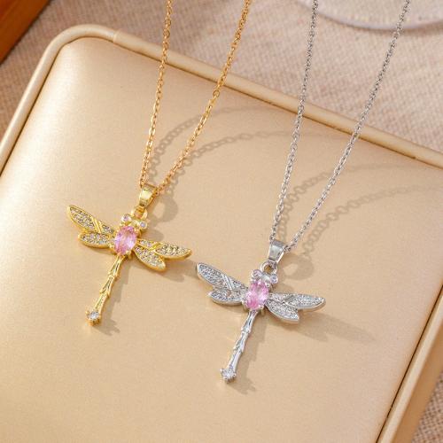 Cubic Zircon Micro Pave Brass Necklace with Titanium Steel Dragonfly plated micro pave cubic zirconia & for woman Sold By PC