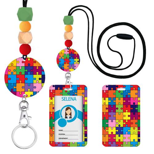 Acrylic Lanyard Card Holder, with Polyester & Wood & Silicone & ABS Plastic & Tibetan Style, durable, multi-colored, Sold By PC