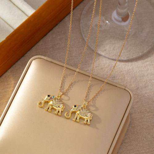 Cubic Zircon Micro Pave Brass Necklace, Elephant, plated, micro pave cubic zirconia & for woman, more colors for choice, Sold By PC