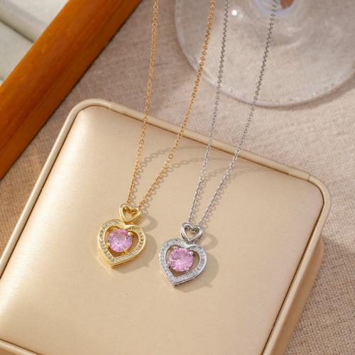 Cubic Zircon Micro Pave Brass Necklace with Titanium Steel Heart plated micro pave cubic zirconia & for woman Sold By PC