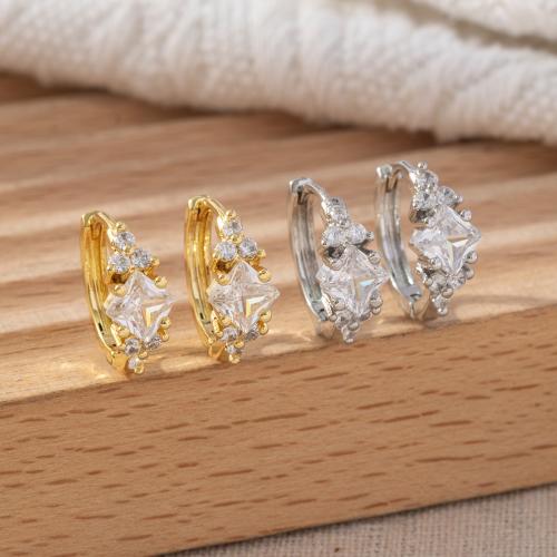 Cubic Zirconia Micro Pave Latão Brinco, cobre, banhado, micro pavimento em zircônia cúbica & para mulher, Mais cores pare escolha, vendido por par