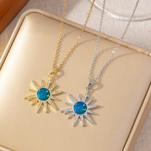 Cubic Zircon Micro Pave Brass Necklace, with Titanium Steel, plated, micro pave cubic zirconia & for woman & enamel, more colors for choice, Sold By PC