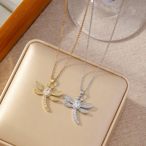 Cubic Zircon Micro Pave Brass Necklace Dragonfly plated micro pave cubic zirconia & for woman Sold By PC