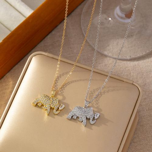 Cubic Zircon Micro Pave Brass Necklace, with Titanium Steel, Elephant, plated, micro pave cubic zirconia & for woman, more colors for choice, Sold By PC