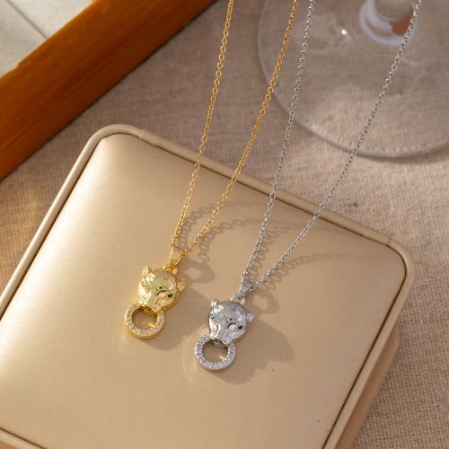 Cubic Zircon Micro Pave Brass Necklace, with Titanium Steel, plated, micro pave cubic zirconia & for woman, more colors for choice, Sold By PC