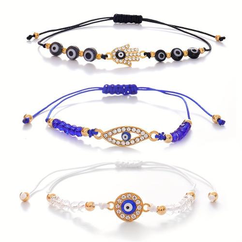 Evil Eye Jewelry Bracelet Zinc Alloy with Polyester Cord & Crystal & Glass handmade Unisex & micro pave cubic zirconia Sold By Set