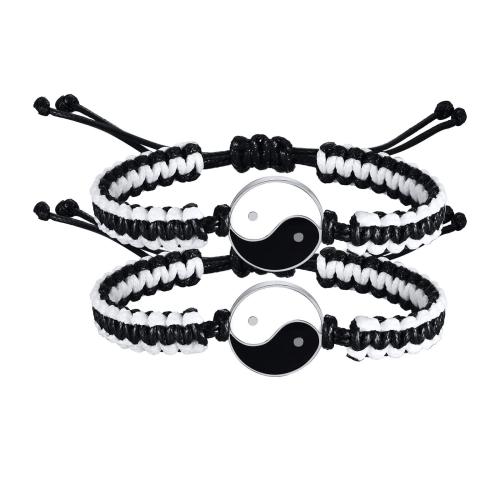 Fashion Create Wax Cord Bracelets, Tibetan Style, with Howlite & Abrazine Stone & Wax Cord & Polyester Cord & Nylon Cord, handmade, 2 pieces & Unisex & different styles for choice & micro pave cubic zirconia & enamel, white and black, Sold By PC