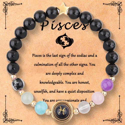 Gemstone Bracelets Zinc Alloy with Obsidian & Crystal handmade Zodiac symbols jewelry & Unisex Length Approx 16 cm Sold By PC