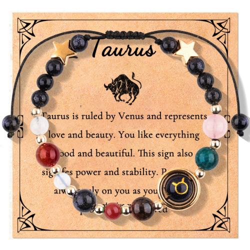 Gemstone Bracelets Zinc Alloy with Obsidian & Wax Cord & Crystal handmade Zodiac symbols jewelry & Unisex Length Approx 16 cm Sold By PC