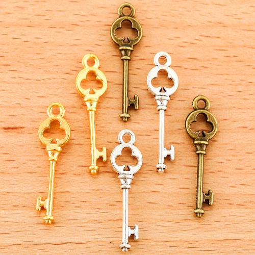 Tibetan Style Key Pendants, plated, DIY, more colors for choice, 28x7mm, 100PC/Bag, Sold By Bag