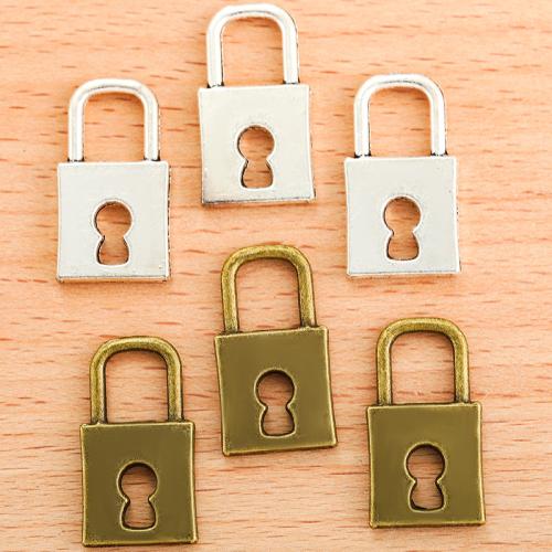 Tibetan Style Lock Pendants, plated, DIY, more colors for choice, 24x13mm, 100PC/Bag, Sold By Bag