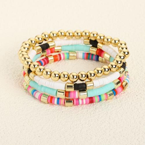 Bijoux bracelets de mode, argile de polymère, avec hématite non magnétique & plastique revêtu de cuivre, multicouche & différents matériaux pour le choix & normes différentes pour le choix & pour femme, plus de couleurs à choisir, Longueur:19 cm, Vendu par PC