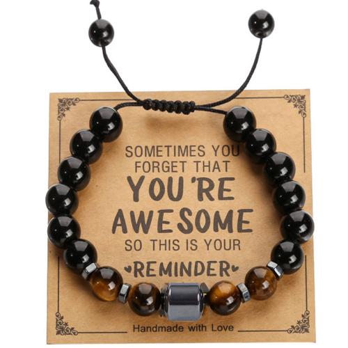 Natural Tiger Eye pulseiras, olho de tigre, with Black+Magnetic+Stone Preto +Magnetic + Stone & linha de cristal & ágata, tamanho diferente para a escolha & Vario tipos a sua escolha & para o homem, Mais cores pare escolha, comprimento 19 cm, vendido por PC