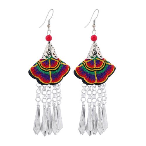 Zinc Alloy Tassel Earring with Cloth Embroidery folk style & for woman Sold By Pair