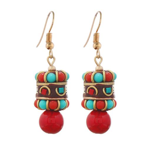 Tibetan Style Drop Earring, with Nepal Beads & Shell Pearl & Turquoise, handmade, folk style & for woman, more colors for choice, 14x30mm, Sold By Pair