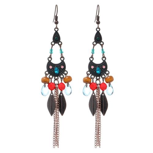 Zinc Alloy Tassel Earring, med Træ, forgyldt, Boheme stil & forskellige stilarter for valg & for kvinde & med rhinestone, Solgt af par