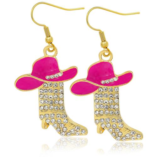 Zinc Alloy Drop Earring Shoes plated for woman & enamel & with rhinestone Sold By Pair