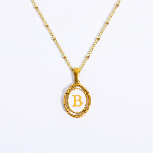 Titanium Steel Necklace with 2inch extender chain Alphabet Letter gold color plated & for woman & enamel & hollow Length Approx 15.7 Inch Sold By PC