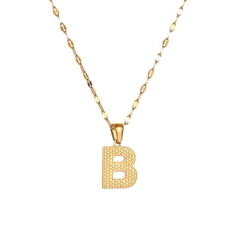 Titanium Steel Necklace with 2inch extender chain Alphabet Letter gold color plated Unisex Length Approx 15.7 Inch Sold By PC