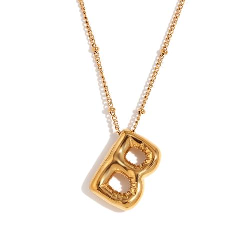 316L Stainless Steel Necklace with 2inch extender chain Alphabet Letter Vacuum Ion Plating Unisex Length Approx 15.7 Inch Sold By PC