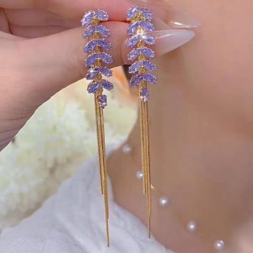 Tibetan Style Tassel Earring, with Crystal, gold color plated, fashion jewelry & for woman, 10x80mm, Sold By Pair