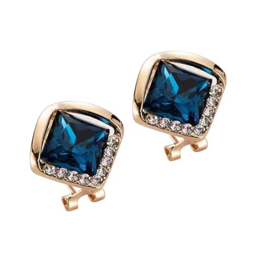 Tibetan Style Stud Earring, with Glass, Square, gold color plated, for woman & with rhinestone, 20x20mm, Sold By Pair