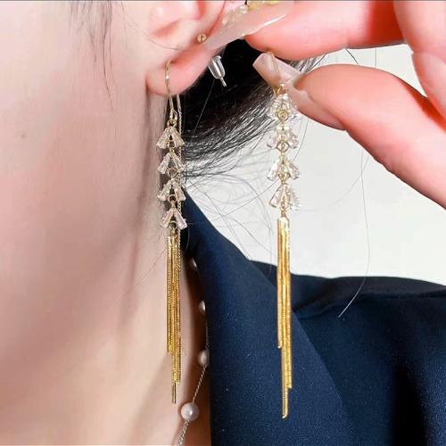 Tibetan Style Thread Through Earrings, Wheat, gold color plated, micro pave cubic zirconia & for woman, 10x100mm, Sold By Pair